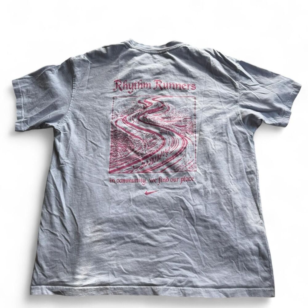 Nike “Rhythm Runners” Graphic Tee Baby Blue & Pink Running Shirt